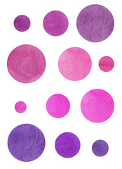 Obraz na płótnie Canvas shades of lilac abstract watercolor splashes set, paint splashes on white background, hand drawn