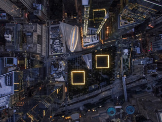 World Trade Center Memorial with Oculus in New york at night, Aerial Photography