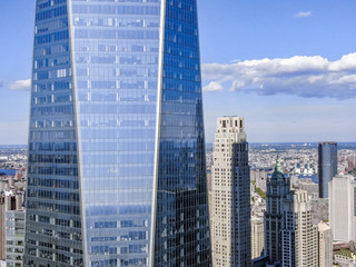 New york downtown with WTC in sunny day, aerial photography