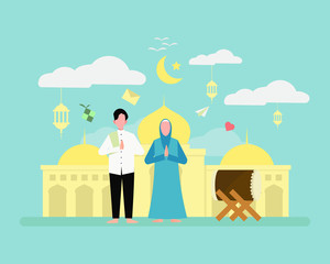 Koncept illustration of ramadan. vector design for landing pages, printing needs, posters, presentations and other related matters