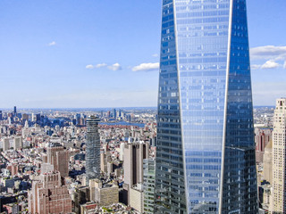 New york downtown with WTC in sunny day, aerial photography