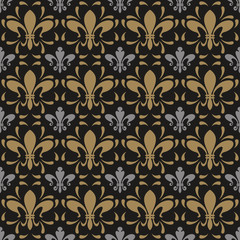 Damask seamless pattern. Background picture in retro style. Template - wallpaper for your design ideas. Color in the image: black, gold, silver. Vector illustration.