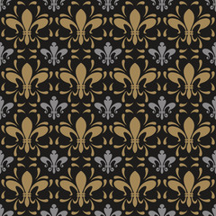 Damask seamless pattern. Background picture in retro style. Template - wallpaper for your design ideas. Color in the image: black, gold, silver. Vector illustration.