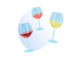 Glasses with Red, White and Rose Wine Isolated on White Background, Restaurant Alcohol Drinks Menu Design Elements, Tasting, Degustation, Event Celebration. Cartoon Flat Vector Illustration, Clip Art