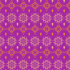 Modern seamless pattern. Background picture in retro style. Template - wallpaper for your design ideas. Color in the image: purple, orange, yellow. Vector illustration.