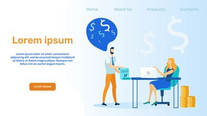 E commerce, Deposit Service Landing Page Template. Insurance Company, Bank Website Homepage Interface Idea with Flat Illustrations. Finances Management Assistance Web Banner, Webpage Cartoon Concept