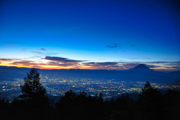 富士山　夜景　風景　空　赤　青