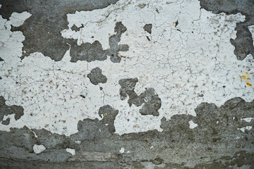 Texture of an old cracked concrete wall. Background image of a worn gray concrete surface
