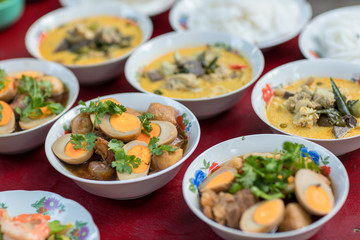 Eggs and pork stewed in the gravy, Thai food.Thailand cuisine called 