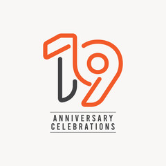 19 Years Anniversary Celebration Vector Template Design Illustration - obrazy, fototapety, plakaty