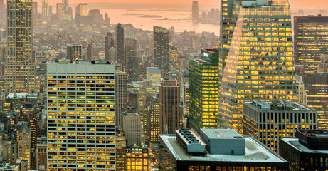 View of New York Manhattan during sunset hours