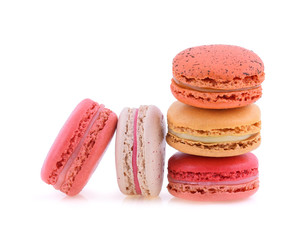 Sweet colorful macarons isolated on white background.