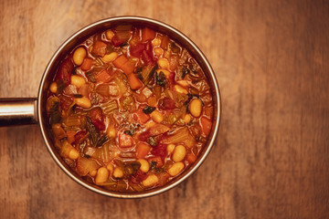 home made minestrone on kitchen table