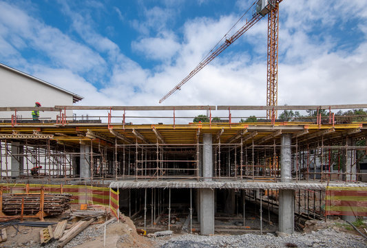 Construction site , multi-level concrete floors being cast