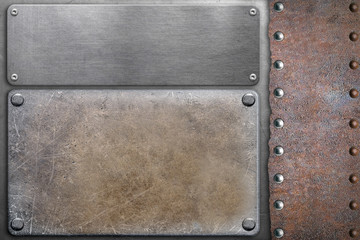 Metal plates on steel background