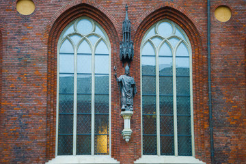 View of the sculpture of the founder of Riga, Bishop Albert fon Buksgevden on the wall of the Dome...
