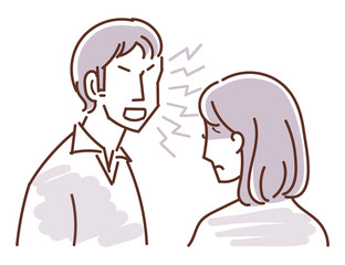 男女二人のイラスト（口論・モラルハラスメント）線画・セピア