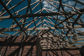 Timber roof trusses , exposed trusses during construction