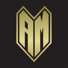 AM Logo monogram with emblem line style isolated on gold colors