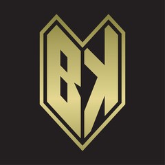 BK Logo monogram with emblem line style isolated on gold colors