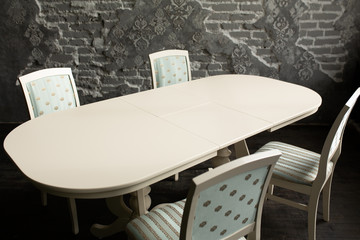 A set of furniture for the kitchen in the loft interior.