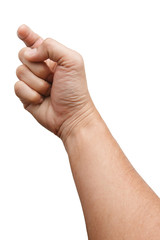 Male Asian hand gestures isolated over the white background. Grab with five fingers Action. Hook Pose.