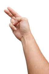 Male Asian hand gestures isolated over the white background. Grab with five fingers Action. Hook Pose.