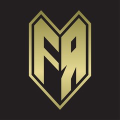 FR Logo monogram with emblem line style isolated on gold colors