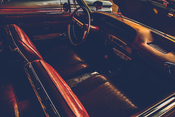 Vintage car interior to show a 1920's cinematic moody themed background