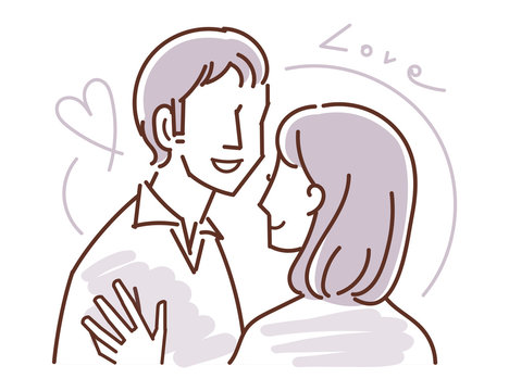 recommend clip art: 男女二人のイラスト（カップル）線画・セピア