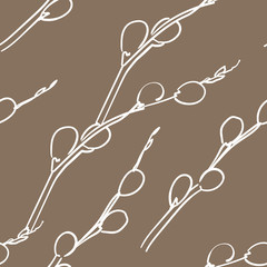 Seamless easter pattern with willow branches. Endless texture for florist shop design, Easter greeting cards, gift wrapping, textile