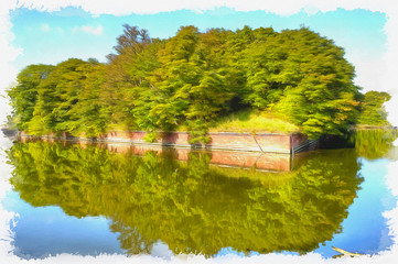 Imitation of a picture. Oil paint. Illustration. German fort in the town of Baltiysk