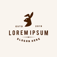 rabbit logo vector line outline icon in trendy hipster vintage classic style illustration