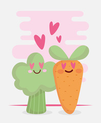 carrot and broccoli in love menu character cartoon food cute