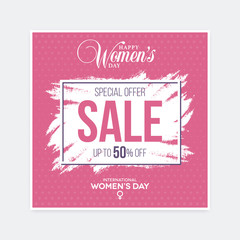 International Womens Day sale discount brushed halftone poster design
