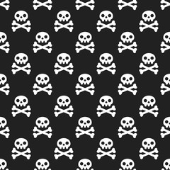 Seamless pattern with white skulls and crossing bones isolated on white background flat style design vector illustration.