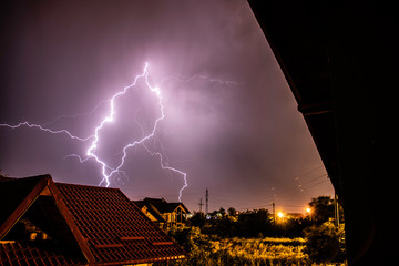 Lightning storm over a residential area
