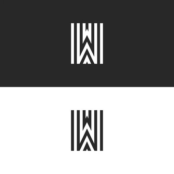 Monogram W letter linear logo mockup, black and white parallel lines stylish minimalist typography design emblem for business card