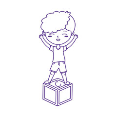 kids zone boy playing on block icon design background line style