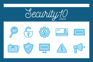 Isolated 10 security line and fill style icon set vector design