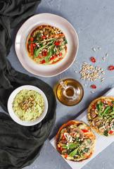 Warm, spicy Pitta, crunchy red peppers and meaty mushroom mix, parsley and sunflower seeds make this an epic toast with hummus and avocado.