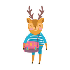 back to school, deer with clothes and bag cartoon