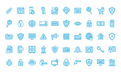 Fototapeta premium Isolated security line and fill style icon set vector design