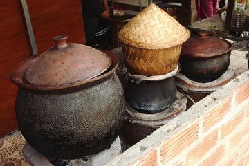 Ban Mae Kampong, village teaditional kitchen for making on flame with pots of thailand old style, Old kitchen, Chaingmai Thailand