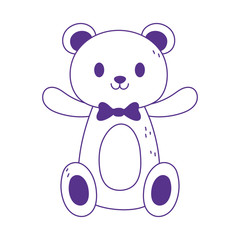 kids toy teddy bear with bow tie cartoon icon design white background line style