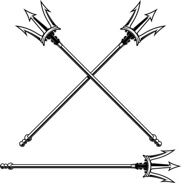 Illustration of Poseidon tridents isolated on white background. Design element for poster, card, banner, sign. Vector illustration