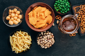 beer and snacks. bar table. restaurant, pub, oktoberfest food. friday party atmosphere, craft brewery concept