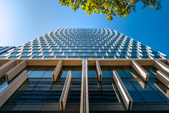 Looking up to an Office building at Martin Place, one of the most innovative and flexible office buildings in Sydney, Australia.