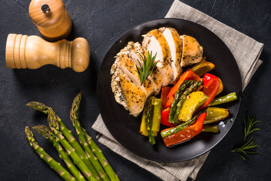 Baked Chicken With Vegetables Top View.