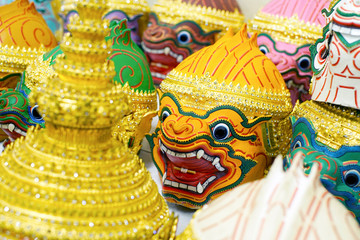 Monkey Mask, Pantomime Monkey, Khon Mask, Surat Khwan, The Mask for Thai Heritage Performance Art, Thai Classic Masked Play Enacting Scenes from the Ramayana                             